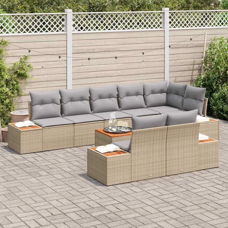 vidaXL Tuinbankenset 9 st Beige Poly riet, foto 3