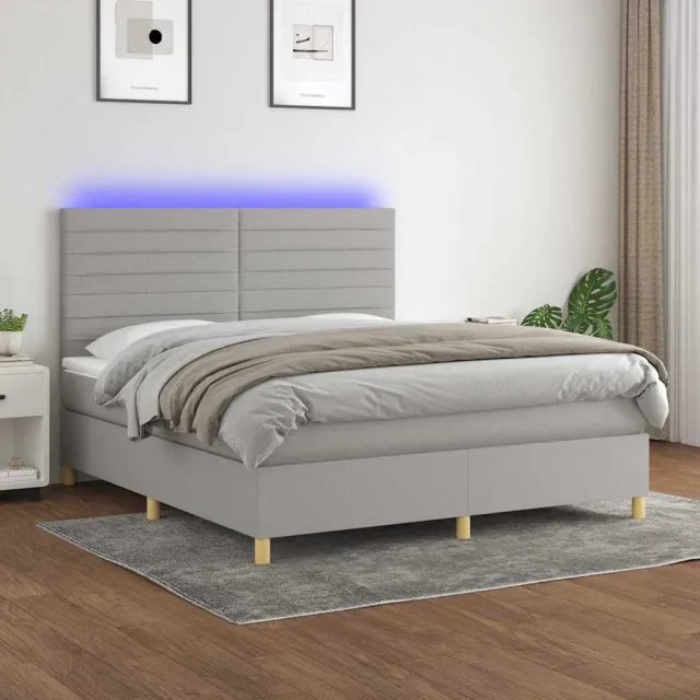 vidaXL Boxspring met matras en LED stof lichtgrijs 180x200 cm grijs
