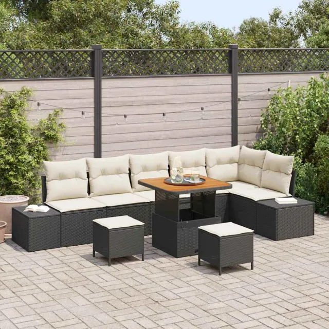 vidaXL Tuinbankenset 9 st Zwart poly rattan