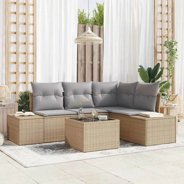 vidaXL Tuinbankenset met opslag Beige en Licht Grijs poly rattan, foto 2