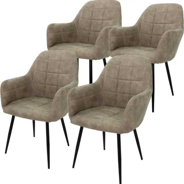 ecd germany eetkamerstoelen set van 4 comfortabele kuipstoel met armleuningen en rugleuning, luxe olijfgroene microleder zitting en stevige metalen poten in cromato design, stijlvolle moderne stoelen voor de eetkamer keuken of woonkamer interieur