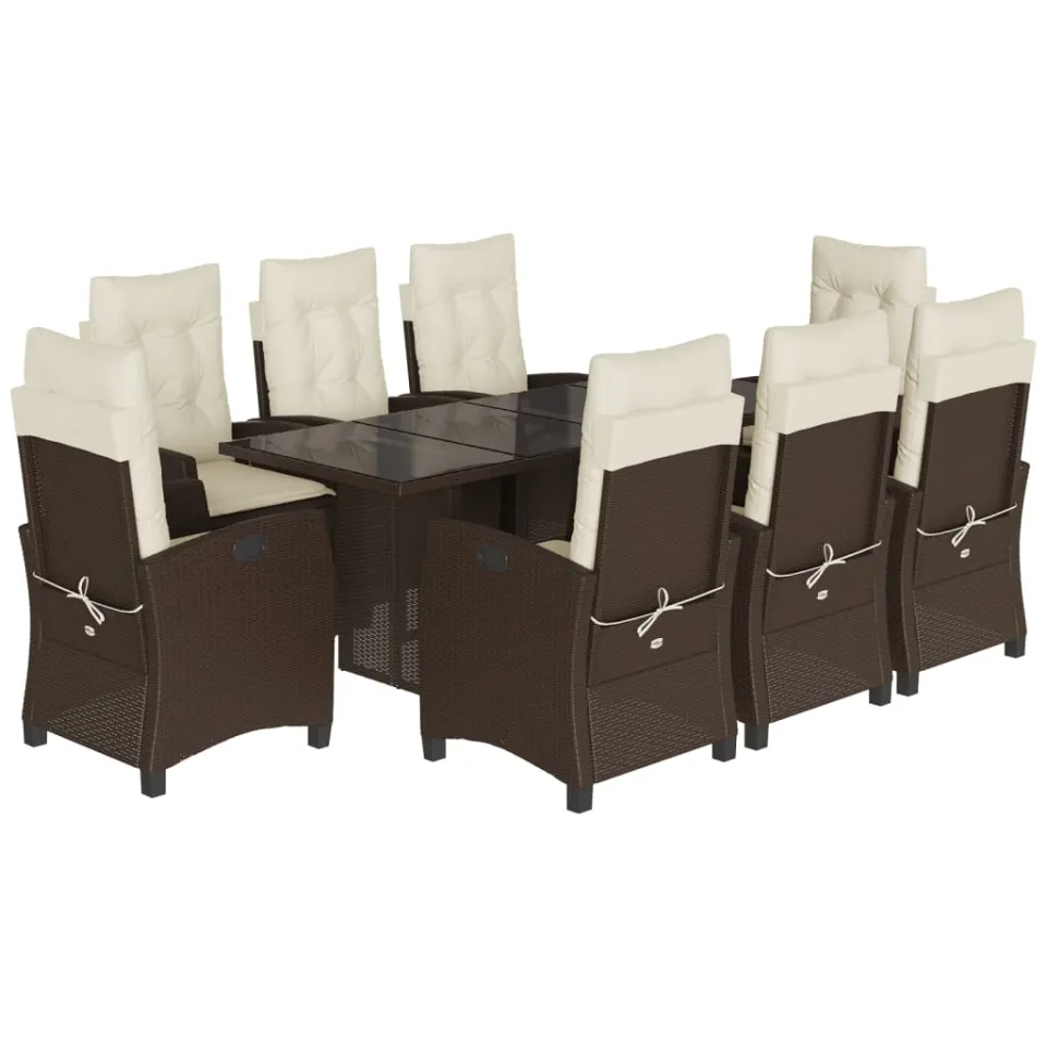 vidaXL 9-delige Tuinset met kussens poly rattan bruin, foto 3