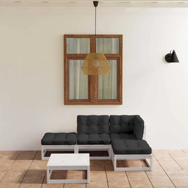 vidaXL 5-delige Loungeset met kussens massief grenenhout Wit