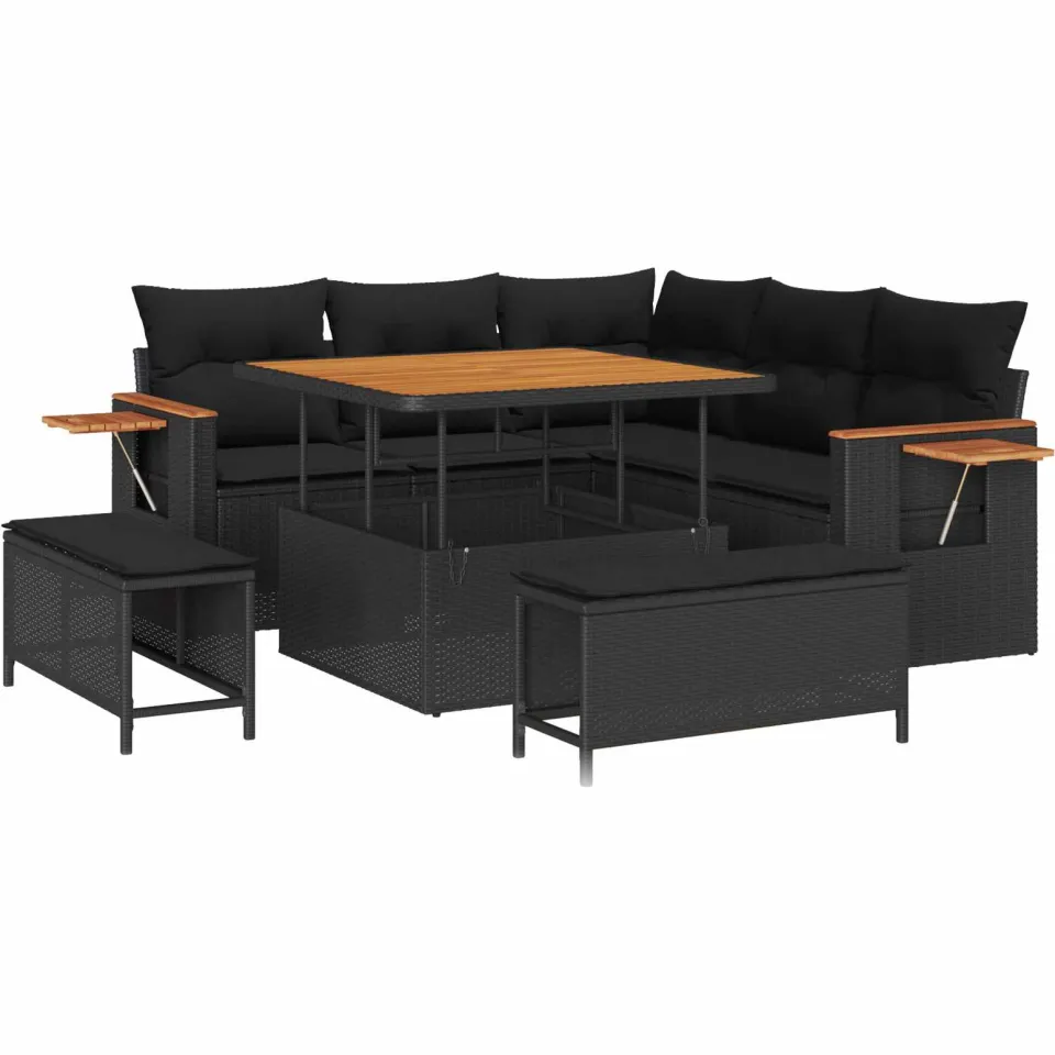 vidaXL Tuinbankenset 8 st Zwart poly rattan, foto 3