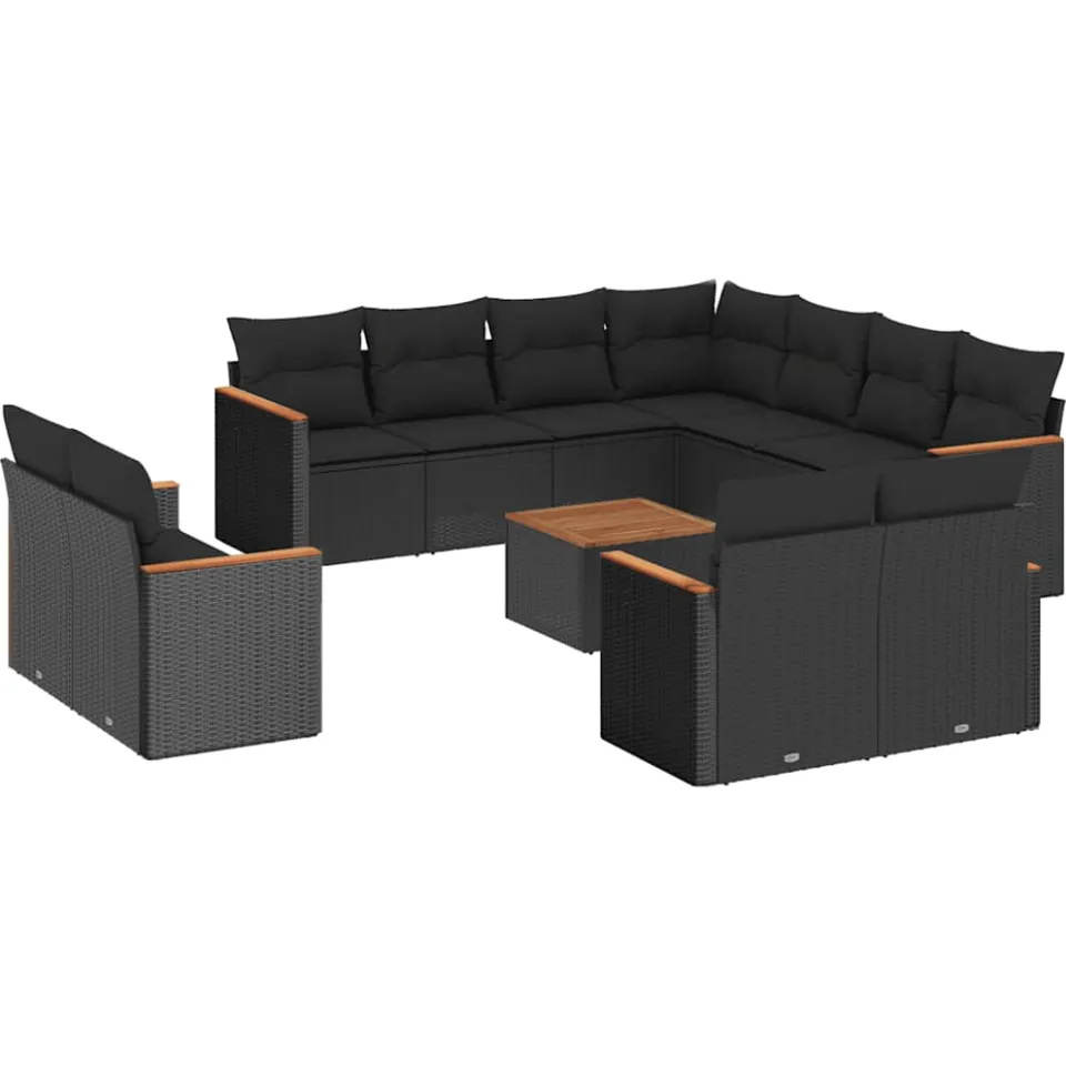 vidaXL 12-delige Loungeset met kussens poly rattan zwart, foto 3