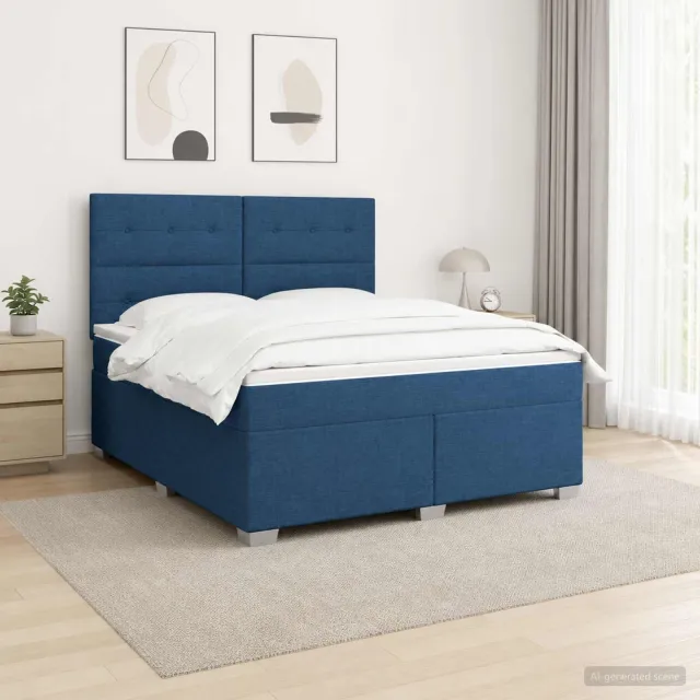 vidaXL Boxspringbed met matras met hoofdeinde Blauw 160 x 200 cm Stof