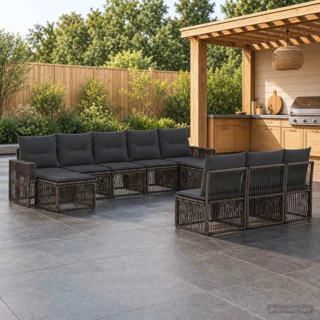 vidaXL Tuinbankenset 10 st 10-zits Grijs en Donkergrijs poly rattan, foto 2