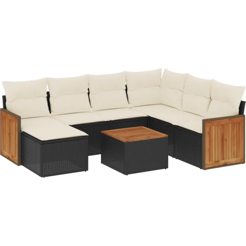 vidaXL 8-delige Loungeset met kussens poly rattan zwart, foto 3