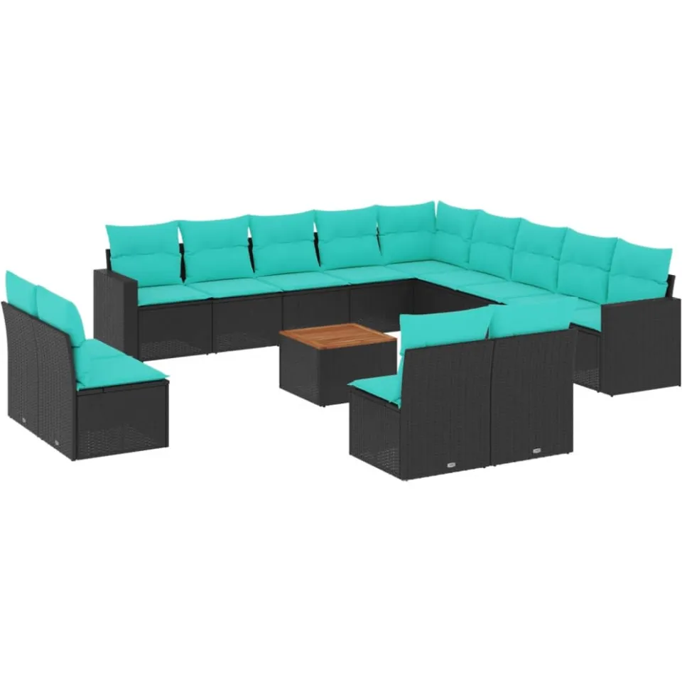 vidaXL 14-delige Loungeset met kussens poly rattan zwart, foto 3