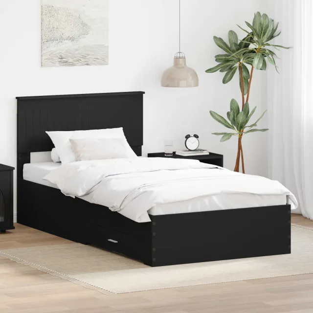 vidaXL Bedframe met lade Zwart en Zilver 100 x 200 cm Bewerkt hout