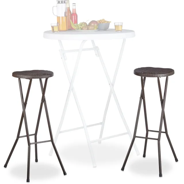 Relaxdays barkruk inklapbaar - 2 stuks - weerbestendig - 80 cm - barstoel - kunststof - rond - bruin