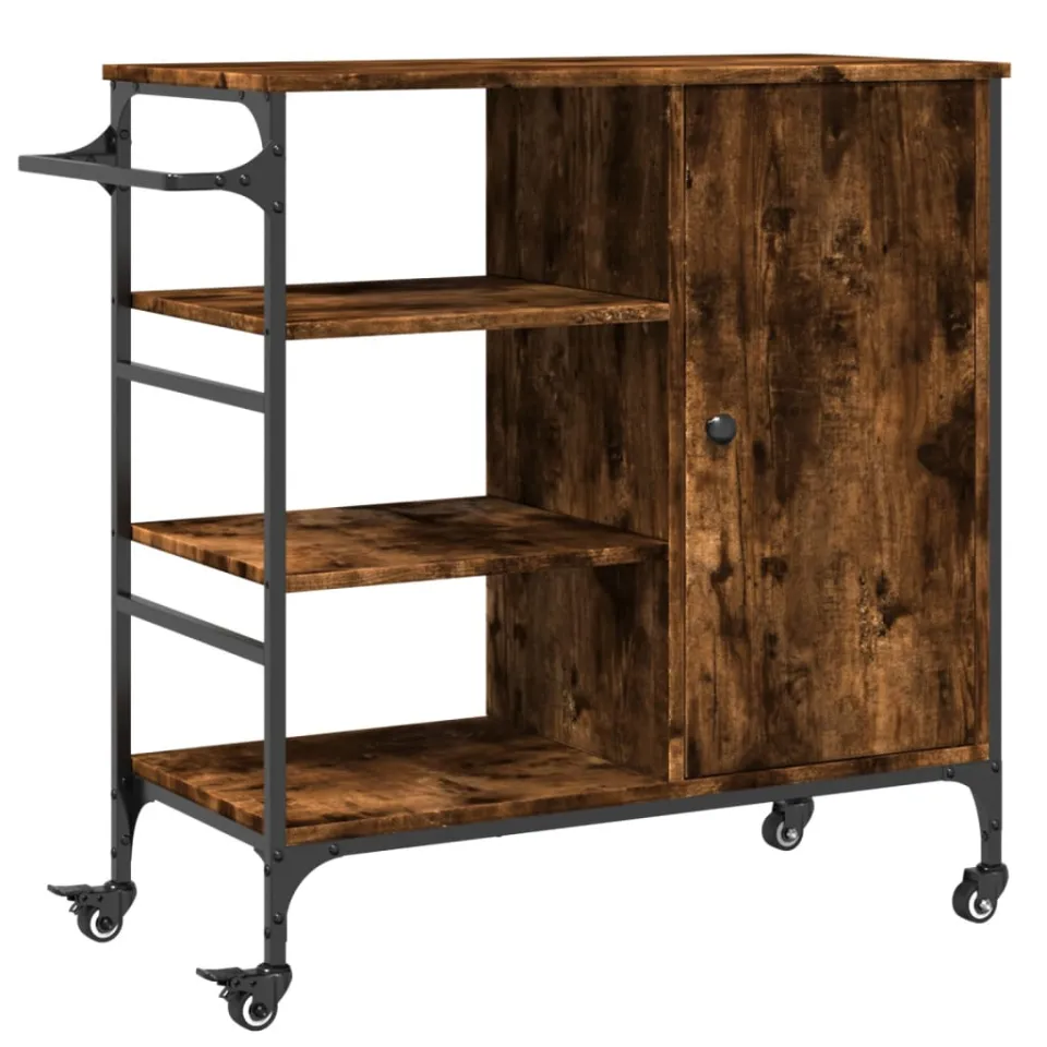 vidaXL Keukentrolley 87,5x38,5x84,5 cm bewerkt hout gerookt eikenkleur, foto 3