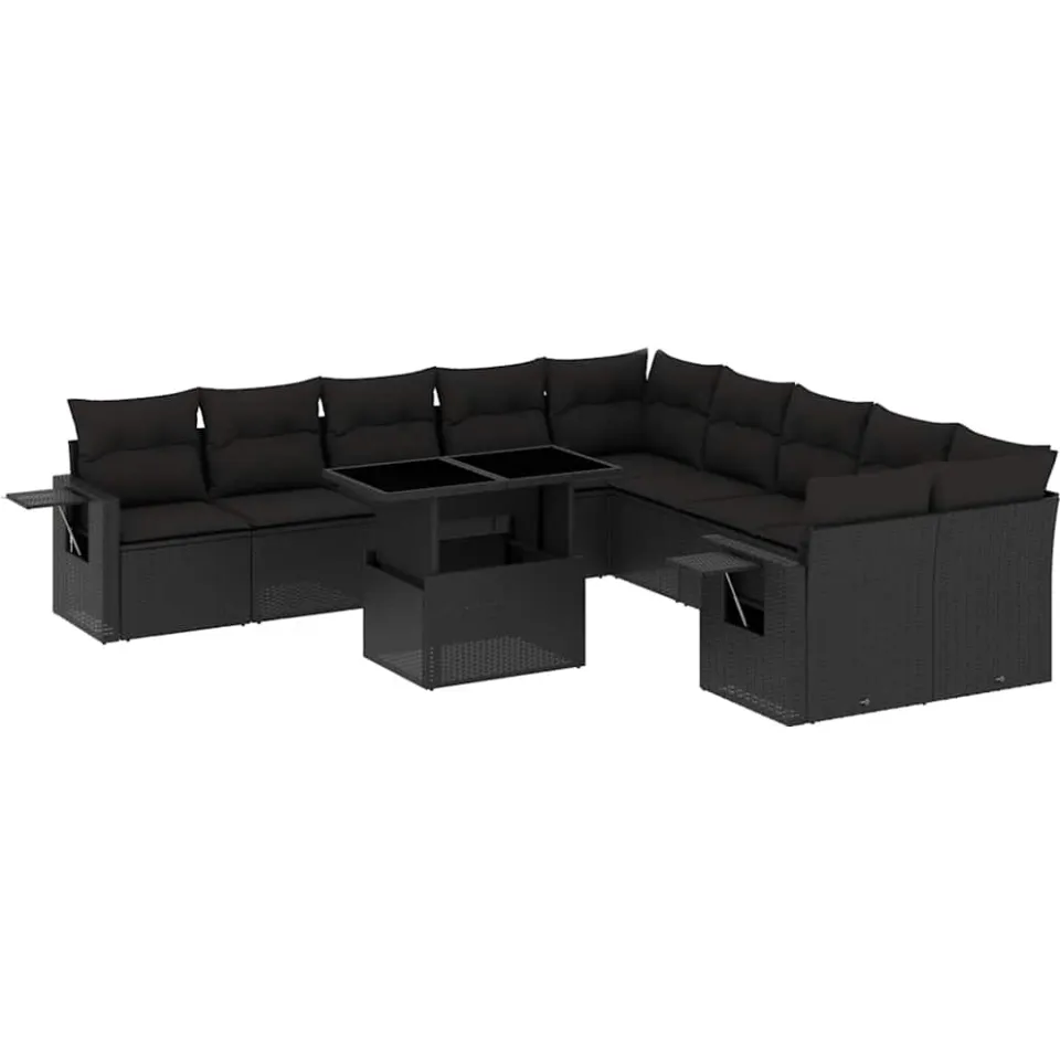 vidaXL 11-delige Loungeset met kussens poly rattan zwart