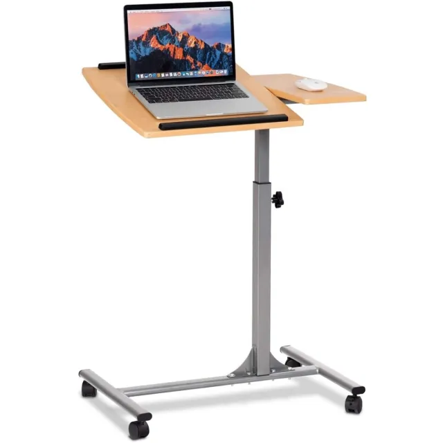 Costway Laptoptafel, in hoogte verstelbaar en kantelbaar, verzorgingstafel met wieltjes, notebooktafel, bedtafel, ziekenbed, bijzettafel, banktafel voor bed, bank, 64 x 45 x (71-93) cm (natuur)