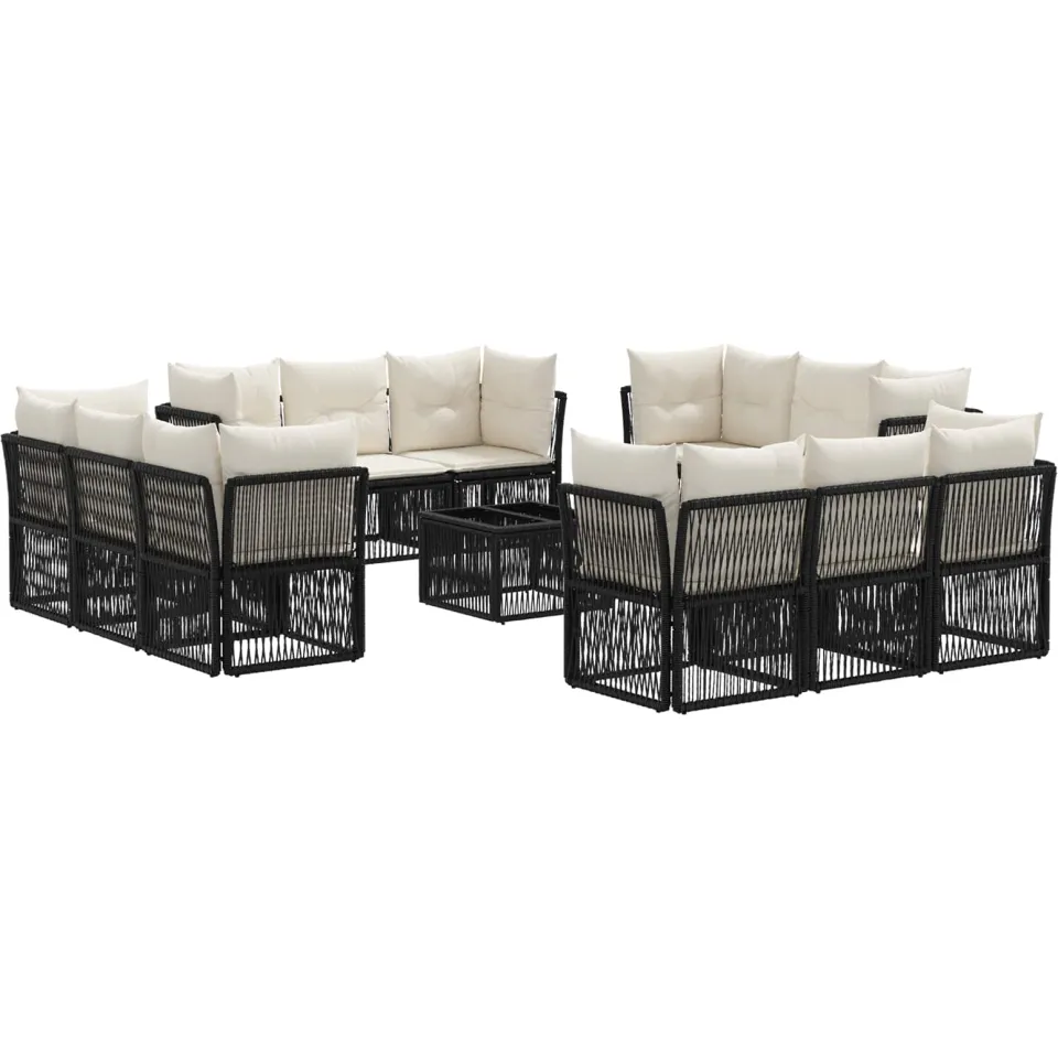 vidaXL Tuinbankenset 13 st 12-zits Zwart poly rattan, foto 3