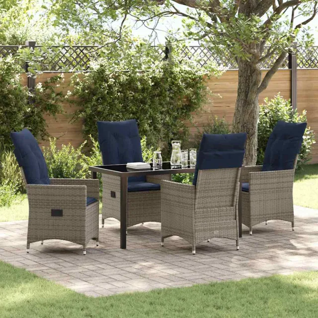 vidaXL Tafel en stoelen set 5 st Grijs PE Rattan
