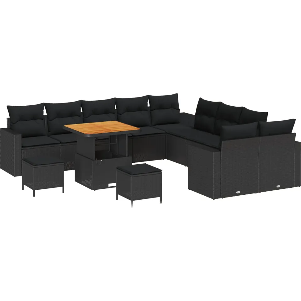 vidaXL Tuinbankenset 13 st Zwart poly rattan