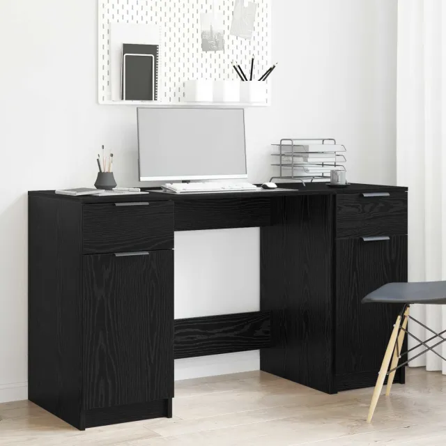vidaXL Bureau met lade Zwart Eiken 133 x 50 x 75 cm Bewerkt hout, foto 2