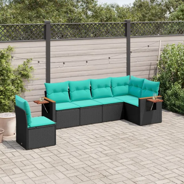 vidaXL 6-delige Loungeset met kussens poly rattan zwart, foto 2