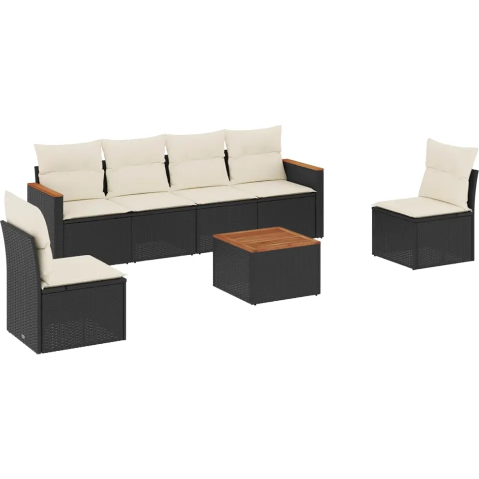 vidaXL 7-delige Loungeset met kussens poly rattan zwart, foto 3