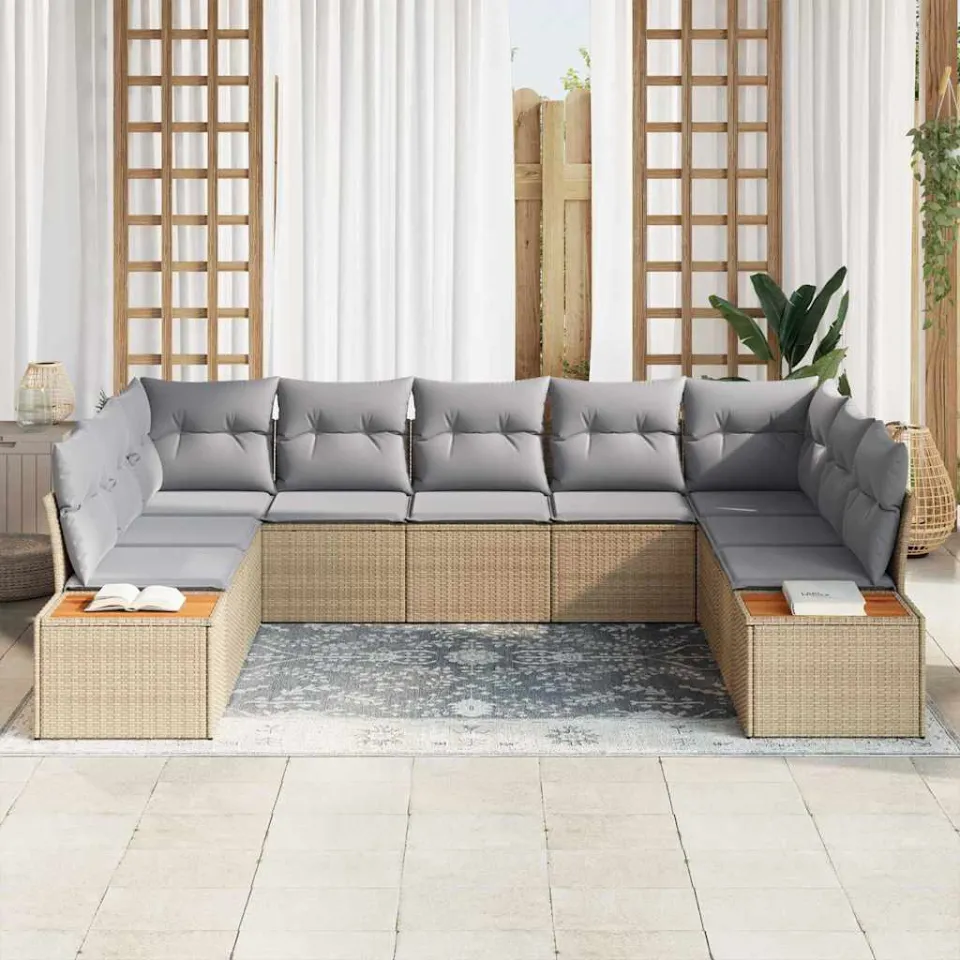 vidaXL Tuinbankenset 9 st Beige Poly riet, foto 3
