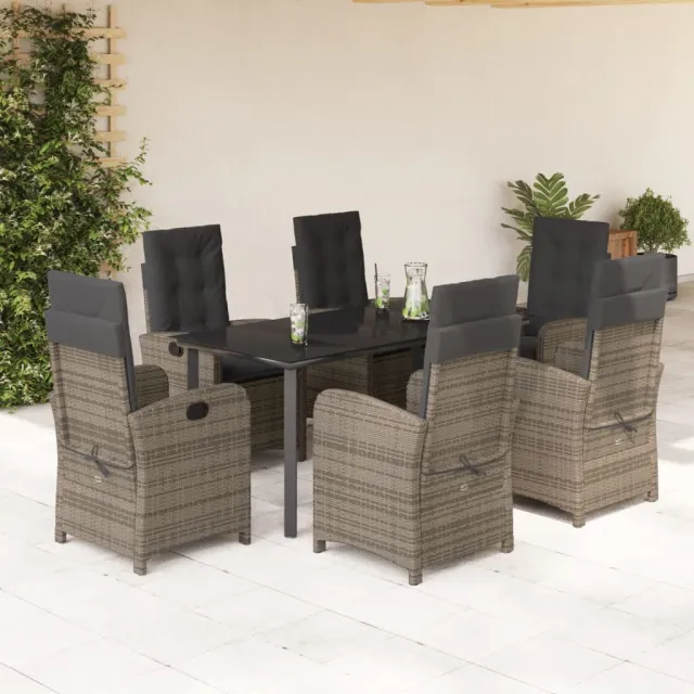 vidaXL 7-delige Tuinset met kussens poly rattan grijs, foto 2