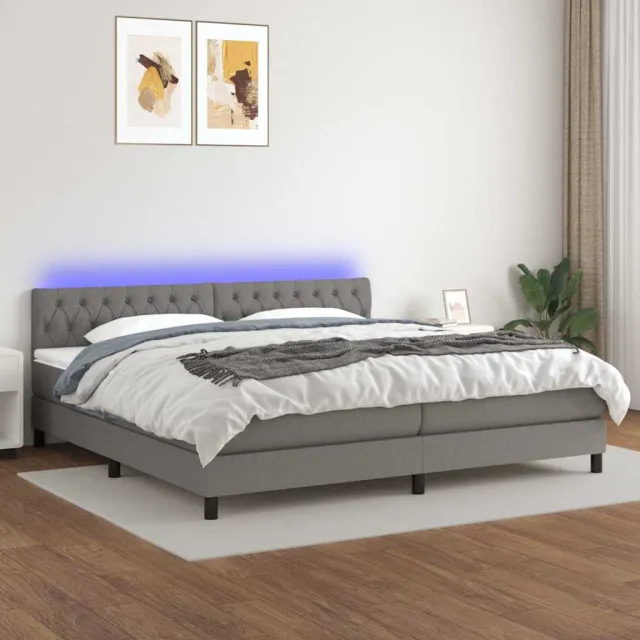 vidaXL Boxspring met matras en LED stof donkergrijs 200x200 cm grijs