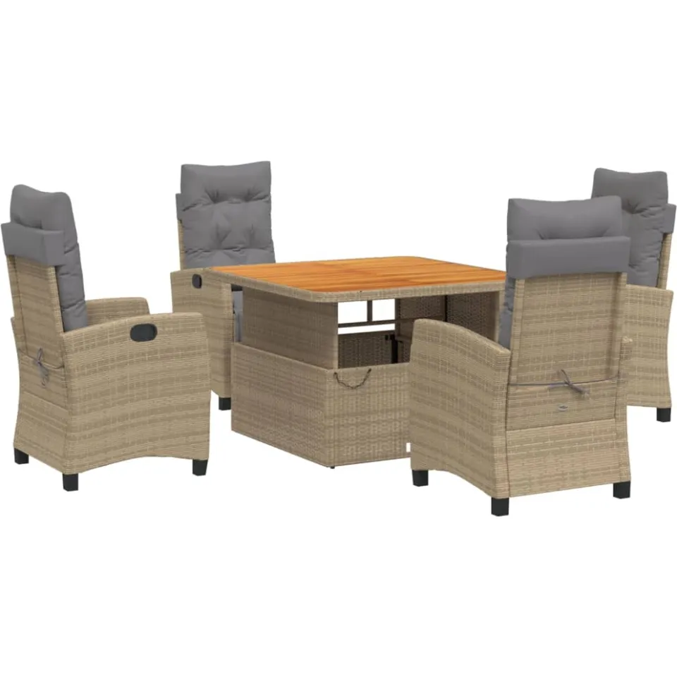 vidaXL 5-delige Tuinset met kussens poly rattan beige, foto 3