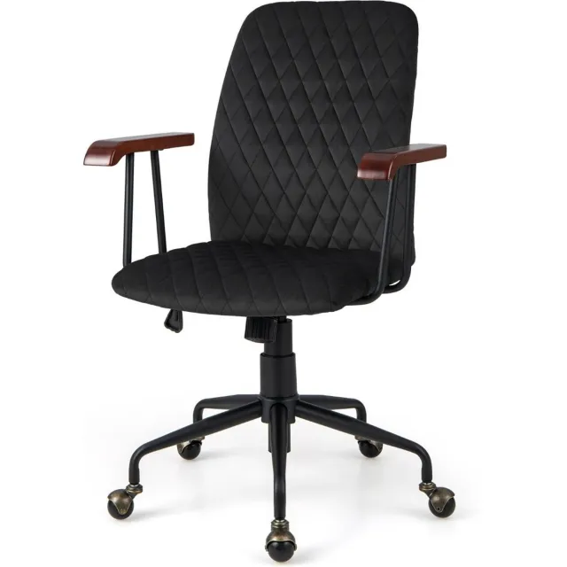 Trendmix Bureaustoel – Vintage Bureaustoel van Fluweel – Verstelbaar & Kantelbaar – Met Armleuningen – Tot 150 kg – Zwart