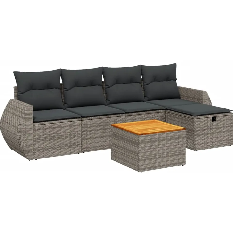 vidaXL 6-delige Loungeset met kussens poly rattan grijs, foto 3