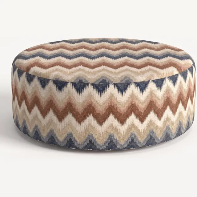 Mörgenn Poef Zigzag Terra Blue - Ronde Poef en Voetenbank - Chevron Geweven - 100x100x40 cm Zizag Terra Blue