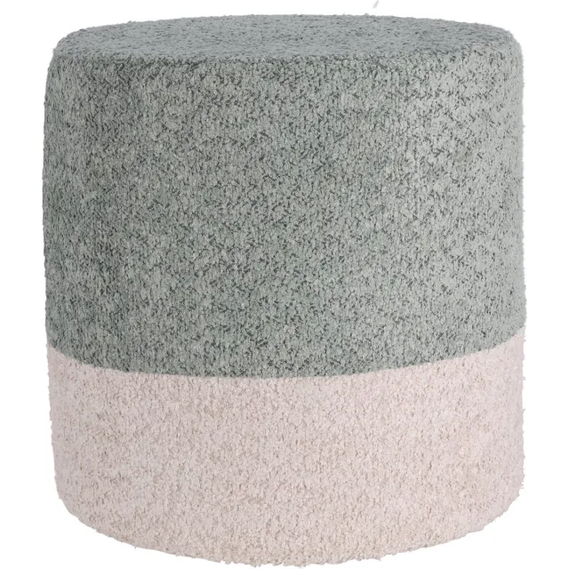 Home & Styling Bouclé Poef - Ø35xH34cm - Blauw/Beige
