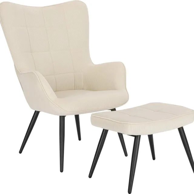 DHN Stoel met Voetsteun - Fauteuil met poef - 1Set Fauteuil Vrijetijdsstoel Met Voetsteun - Woonkamer stoel - Beige