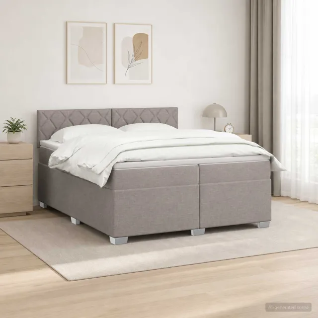vidaXL Boxspringbed met matras met hoofdeinde Taupe 200 x 200 cm Stof
