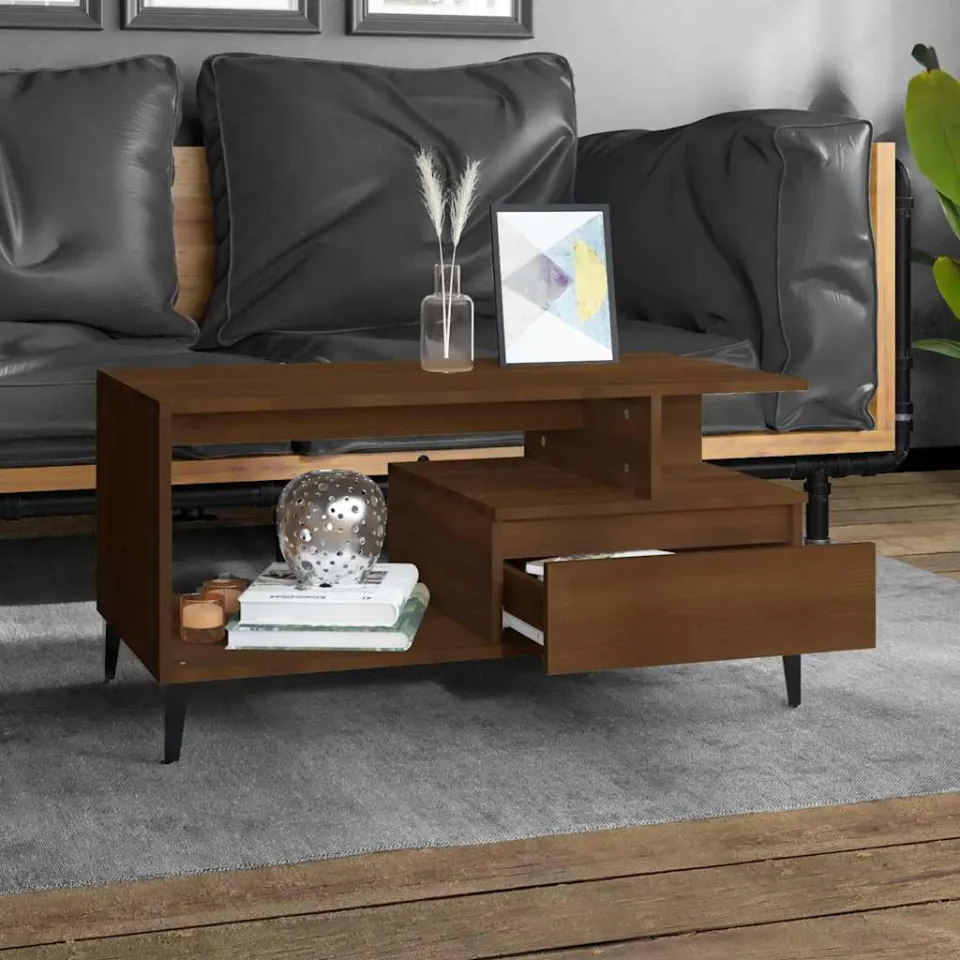 vidaXL Salontafel 90x49x45 cm bewerkt hout bruineiken, foto 3