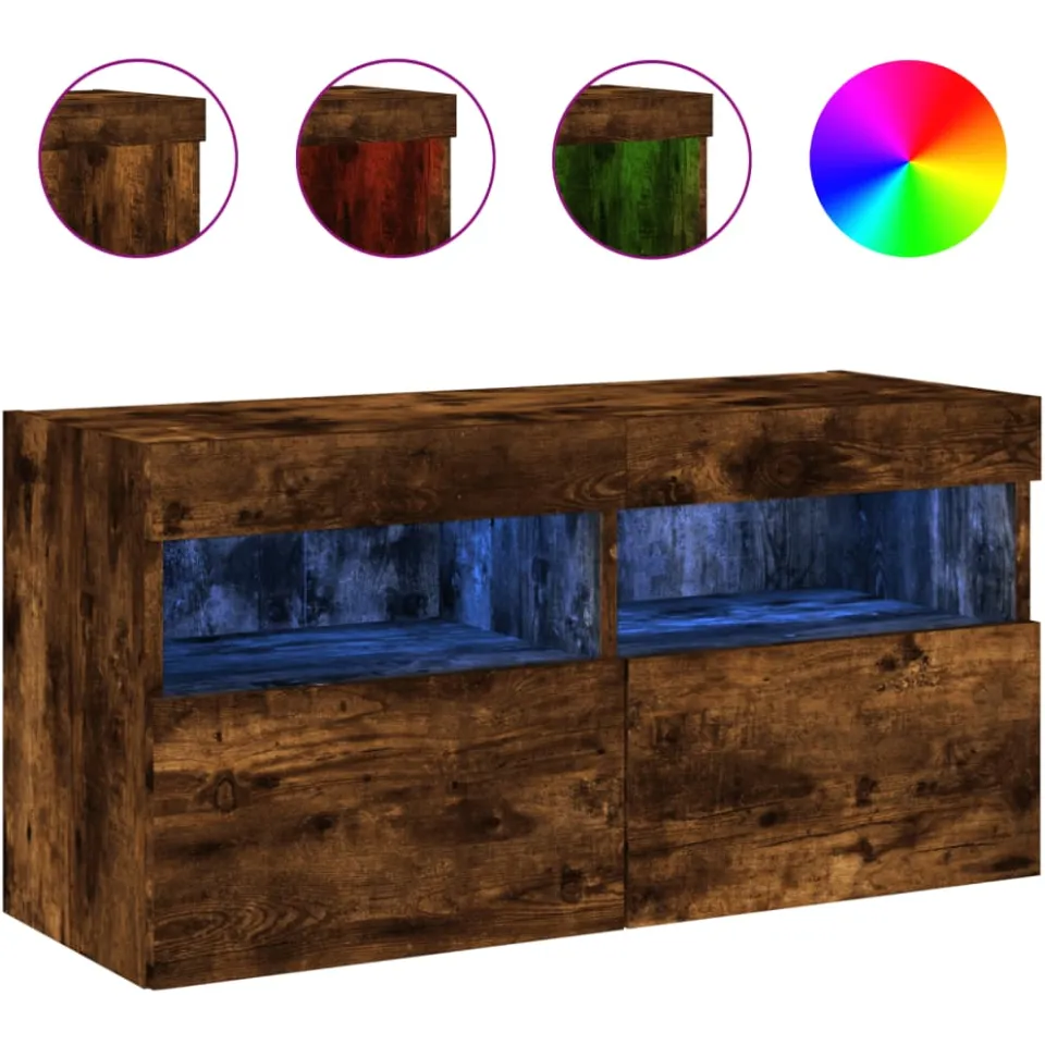 vidaXL Tv-wandmeubel met LED-verlichting 80x30x40 cm gerookt eiken, foto 3