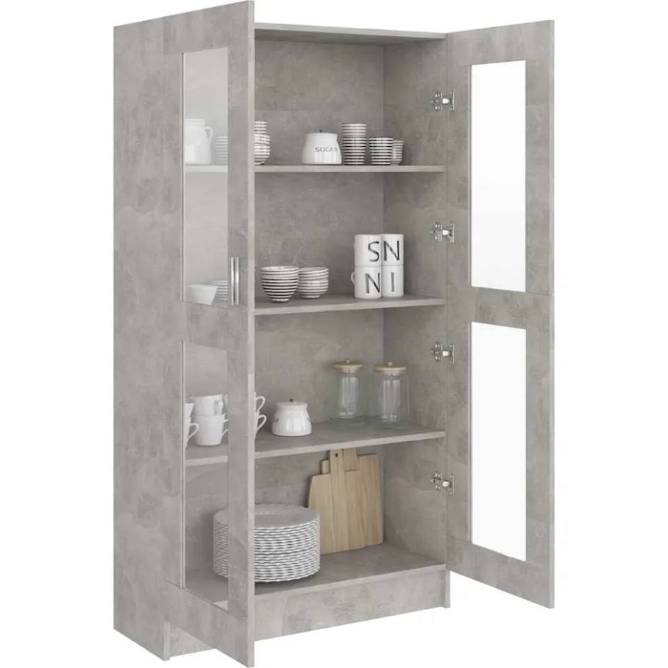 vidaXL Vitrinekast 82,5x30,5x150 cm bewerkt hout betongrijs