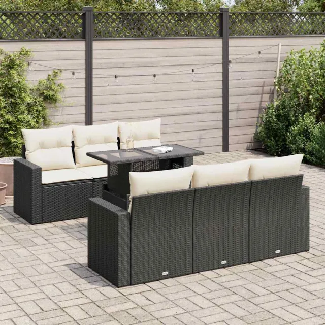 vidaXL 7-delige Loungeset met kussens poly rattan zwart, foto 2