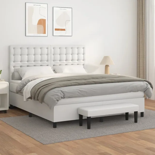 vidaXL Boxspring met matras kunstleer wit 160x200 cm