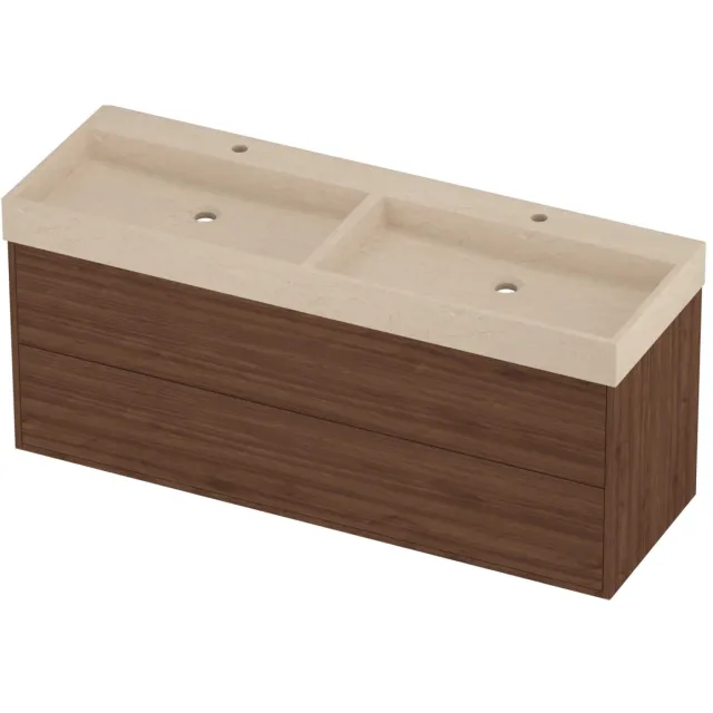 Proline Evoli Badmeubelset Hardsteen Loft 2 Laden 140x46x62 cm Sand Stone Indian Walnut Houtlook