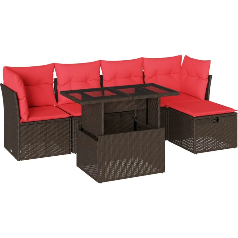 vidaXL 6-delige tuinbankset met kussens, bruin polyrotan, foto 3
