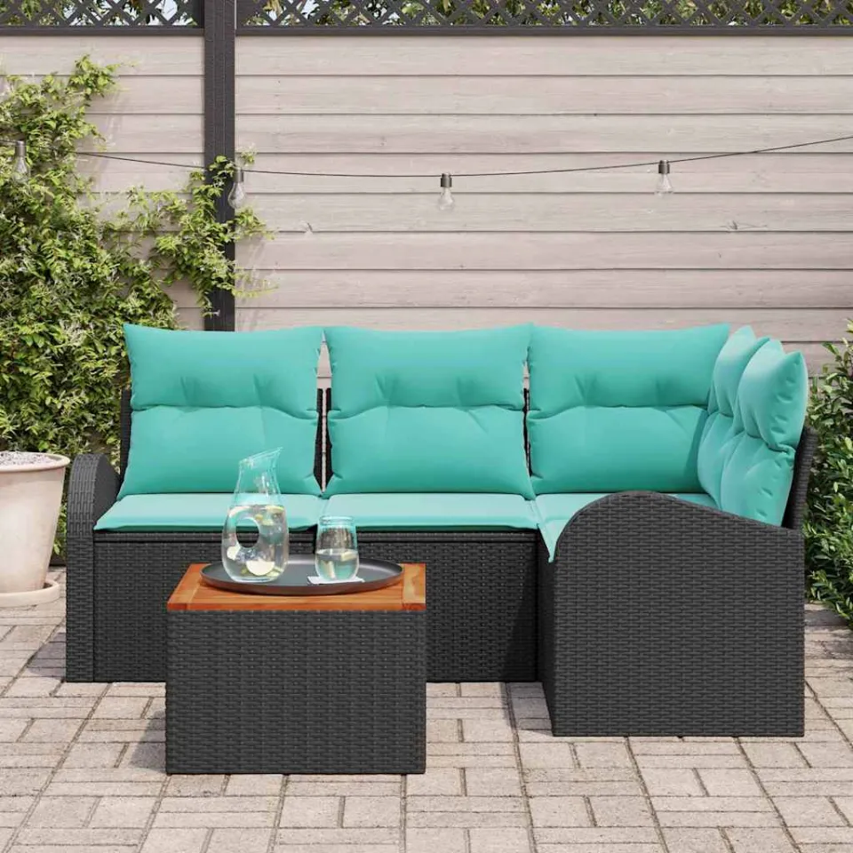 vidaXL Tuinbankenset 5 st Zwart en Turquoise poly rattan, foto 3