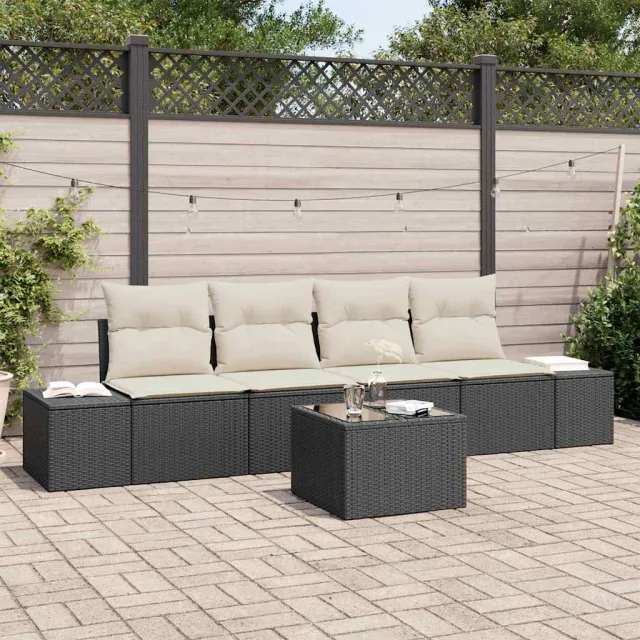 vidaXL Tuin Sofa Set 5 st Zwart en Crème poly rattan, foto 2