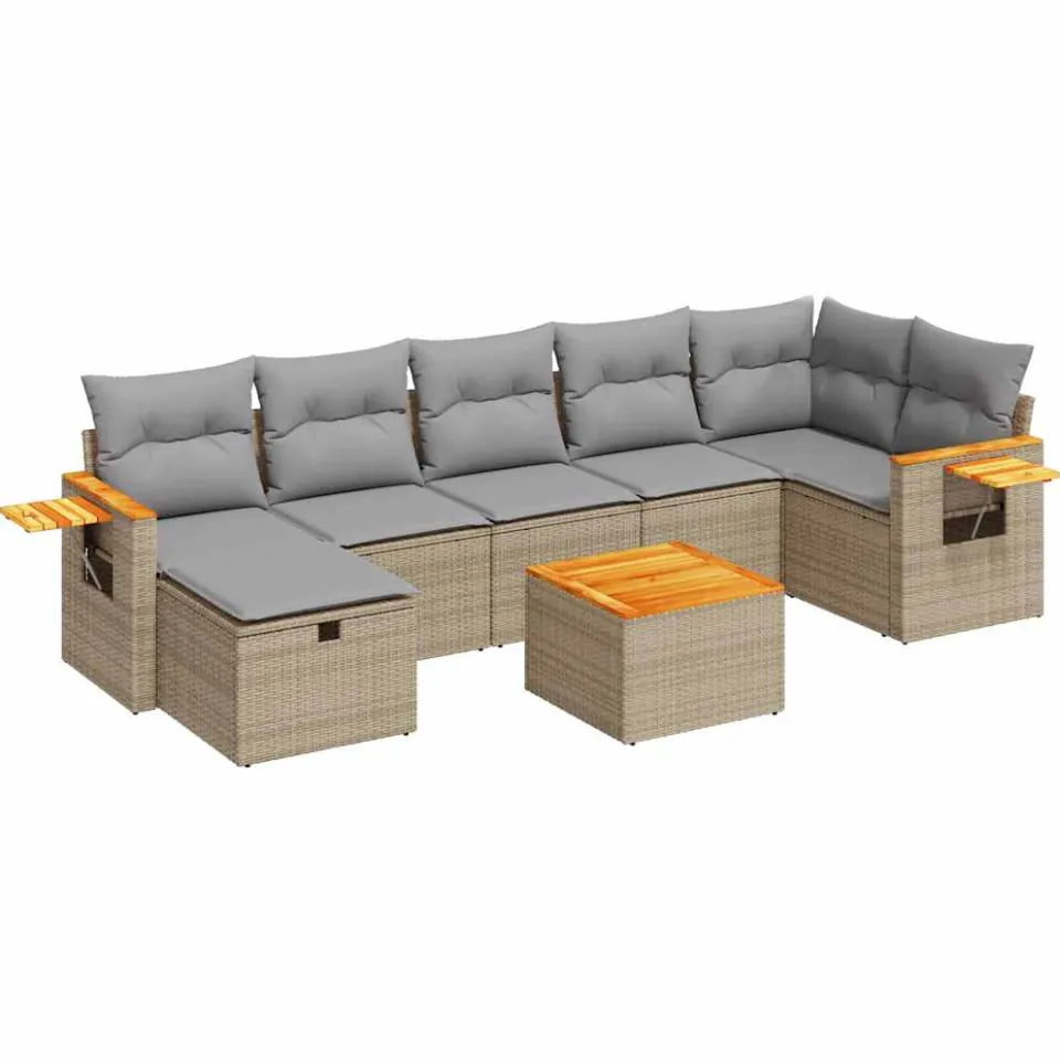 vidaXL 8-delige Loungeset met kussens poly rattan beige, foto 3