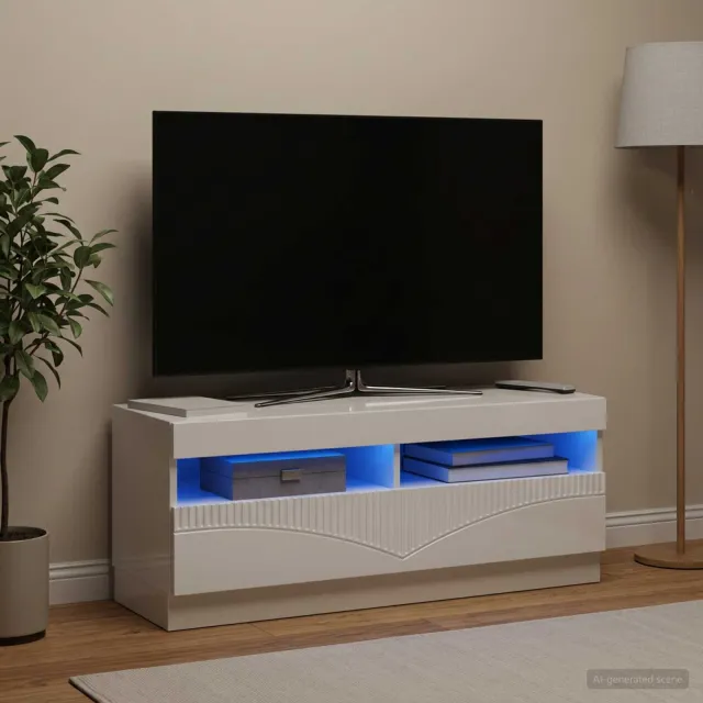 vidaXL LED tv-meubel Hoogglans Wit Bewerkt hout, foto 2