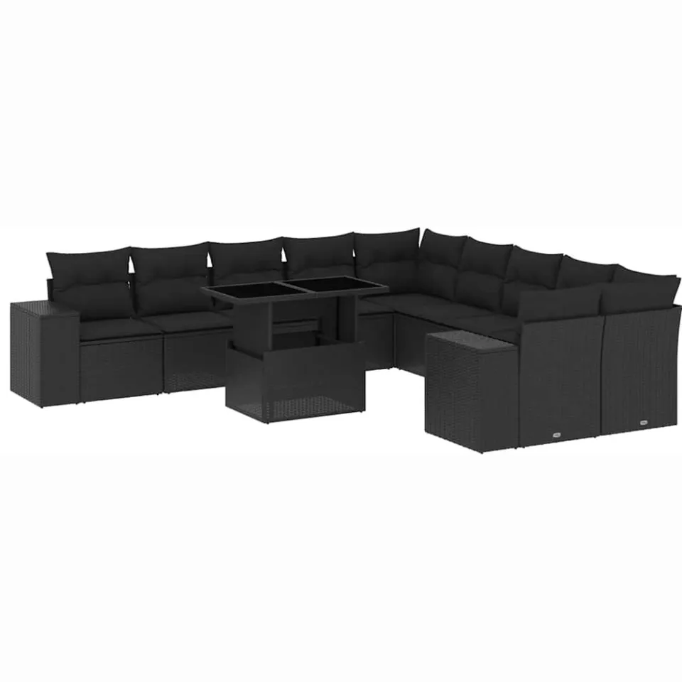 vidaXL 11-delige Loungeset met kussens poly rattan zwart, foto 3