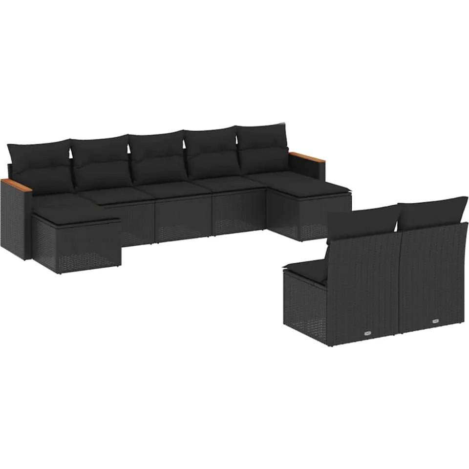 vidaXL 9-delige Loungeset met kussens poly rattan zwart, foto 3