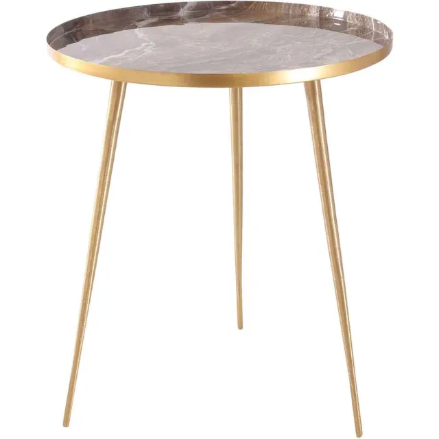 PTMD COLLECTION PTMD Jiven Ronde Bijzettafel Marmer - H52,5 x Ø46,5 cm - Ijzer - Goud