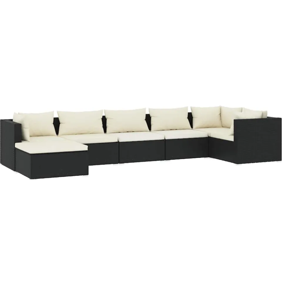 vidaXL 7-delige Loungeset met kussens poly rattan zwart