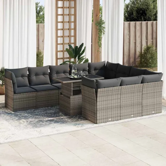 vidaXL 11-delige Loungeset met kussens poly rattan grijs, foto 2